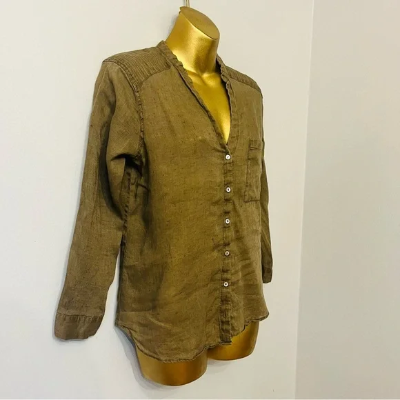 Zara chocolate mocha Brown Linen Button-Up Shirt Minimalist Quiet Luxury - Picture 3 of 5